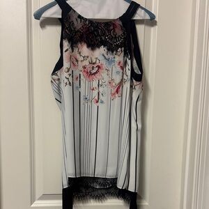 White House Black Market Floral Stripe Lace Blouse